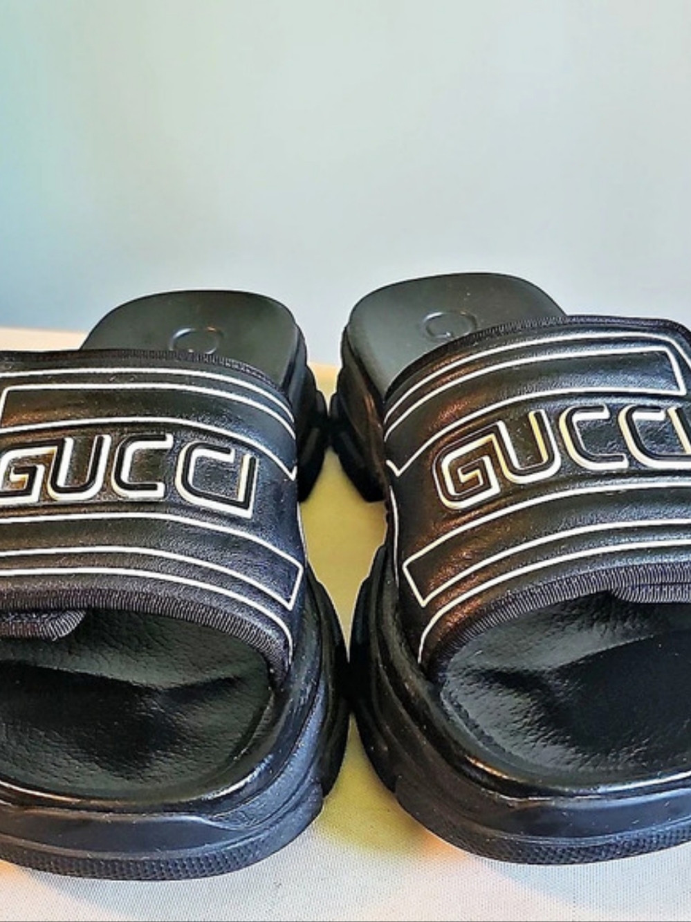 Gucci Rubber Logo Platform Slide Sandal Black